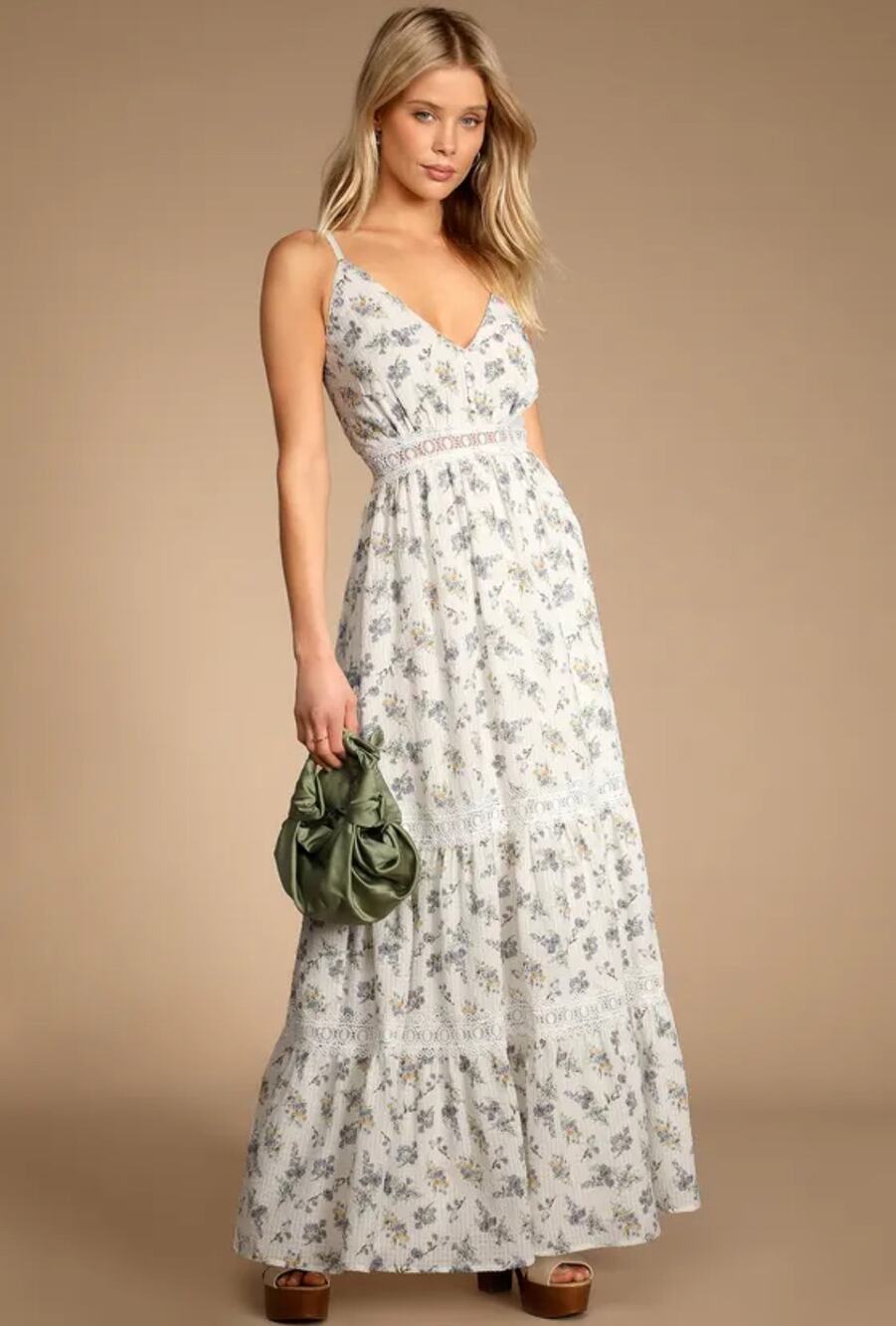 Lulu's Fond of Frolicking White Floral Print Seersucker Maxi Dress Romantic XL